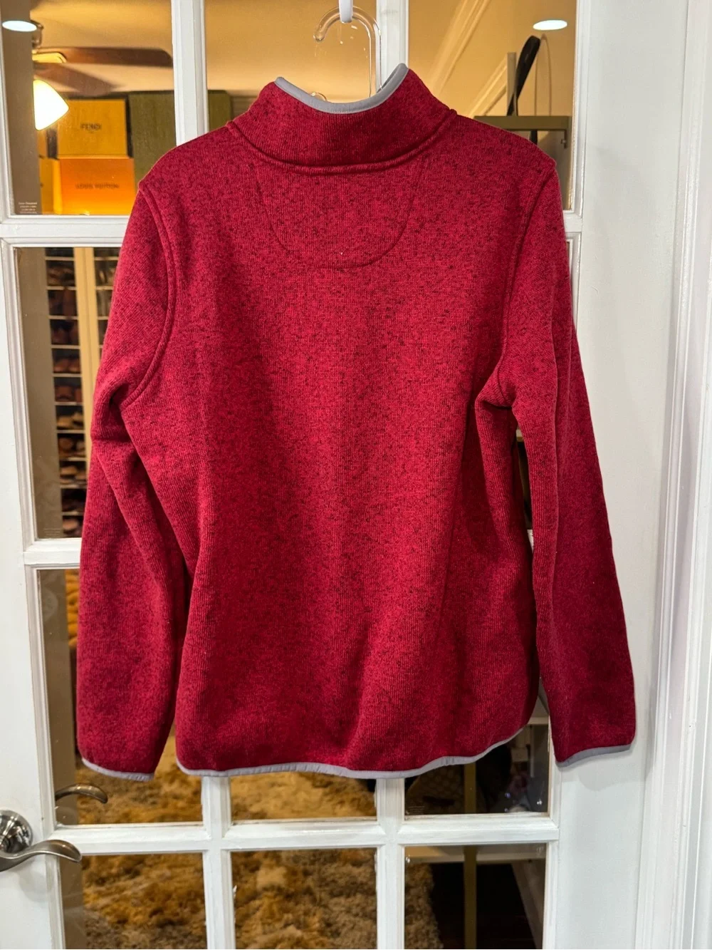 ♥️ NEW L.L. Bean Red Heathered Snap-Front Fleece Jacket with Gray Trim ♥️ - Picture 6 of 7